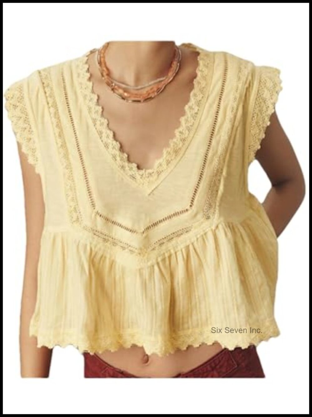 Lace Peplum Top V Neck Floral Embroidered Blouse